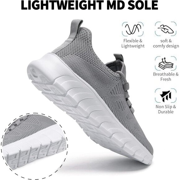 Women Light-Grey Running Tennis Walking Lightweight Slip On Workout Sneakers - Picture 2 of 7